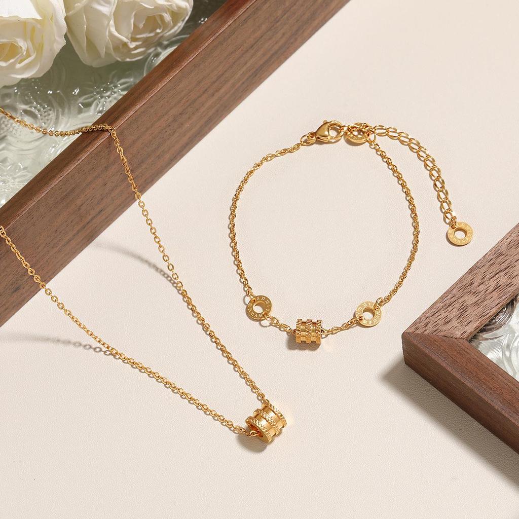Korean Niche Fashion Roman Numeral Waist Titanium Bracelet & Necklace Jewelry Set for Women