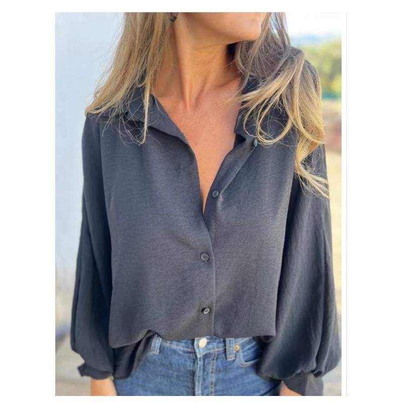 Női divat Alkalmi őszi tél egyszínű nyomtatással hosszú ujjú POLO nyakú blúzok és ingek