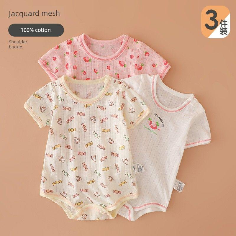 Japanese-Style Baby Romper, Pure Cotton, Thin, Breathable Mesh, Short-Sleeve Jumpsuit for Baby Girls, Summer