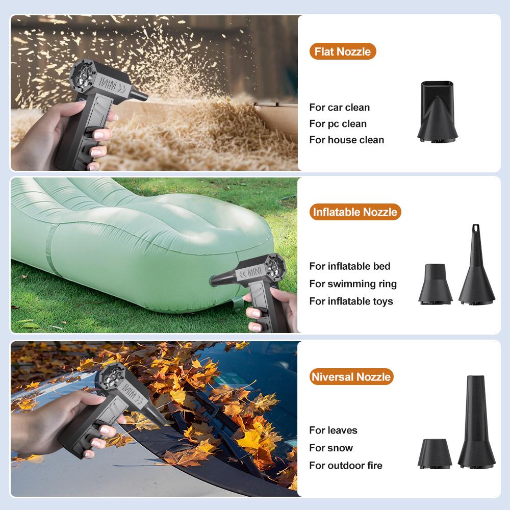 Type-C Charging Turbo Jet Fan 130000RPM Car Fan 5 Outlet Nozzles Portable Blowing Snow Cleaning Blower Tool Electric Air Duster