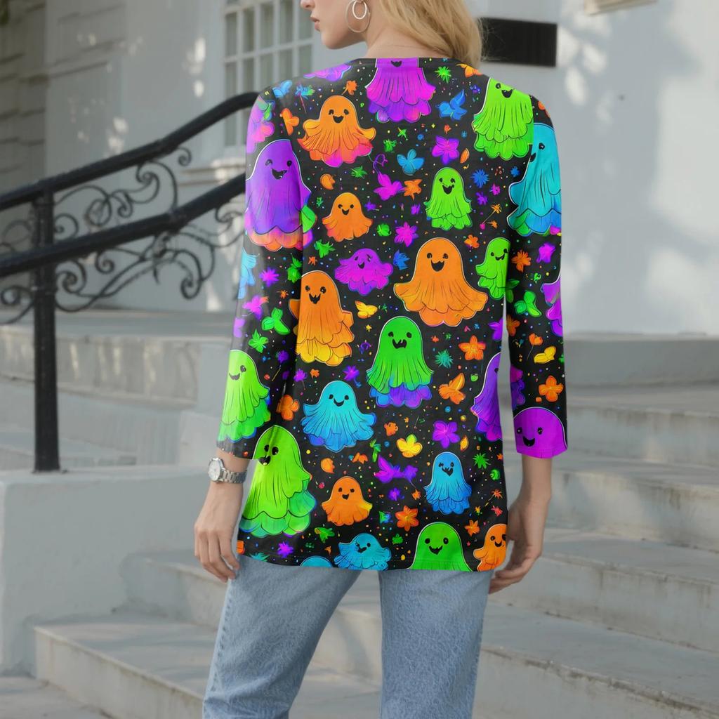 Women's Casual Fashion Sexy Comfortable V-Neck Halloween Seven Sleeve Top