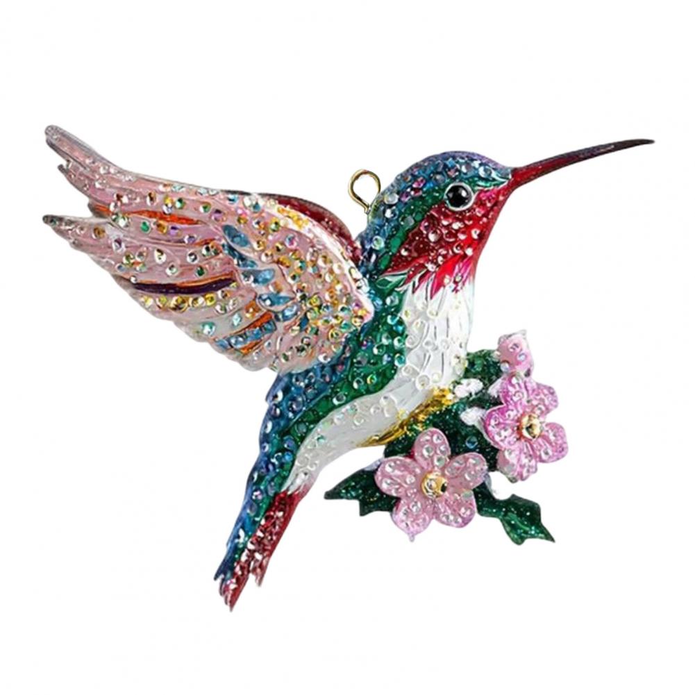 2D Acrylic Hummingbird Christmas Ornaments Glitter Rhinestones Floral Hummingbird Ornaments Tree 2D Acrylic Keepsake Gifts