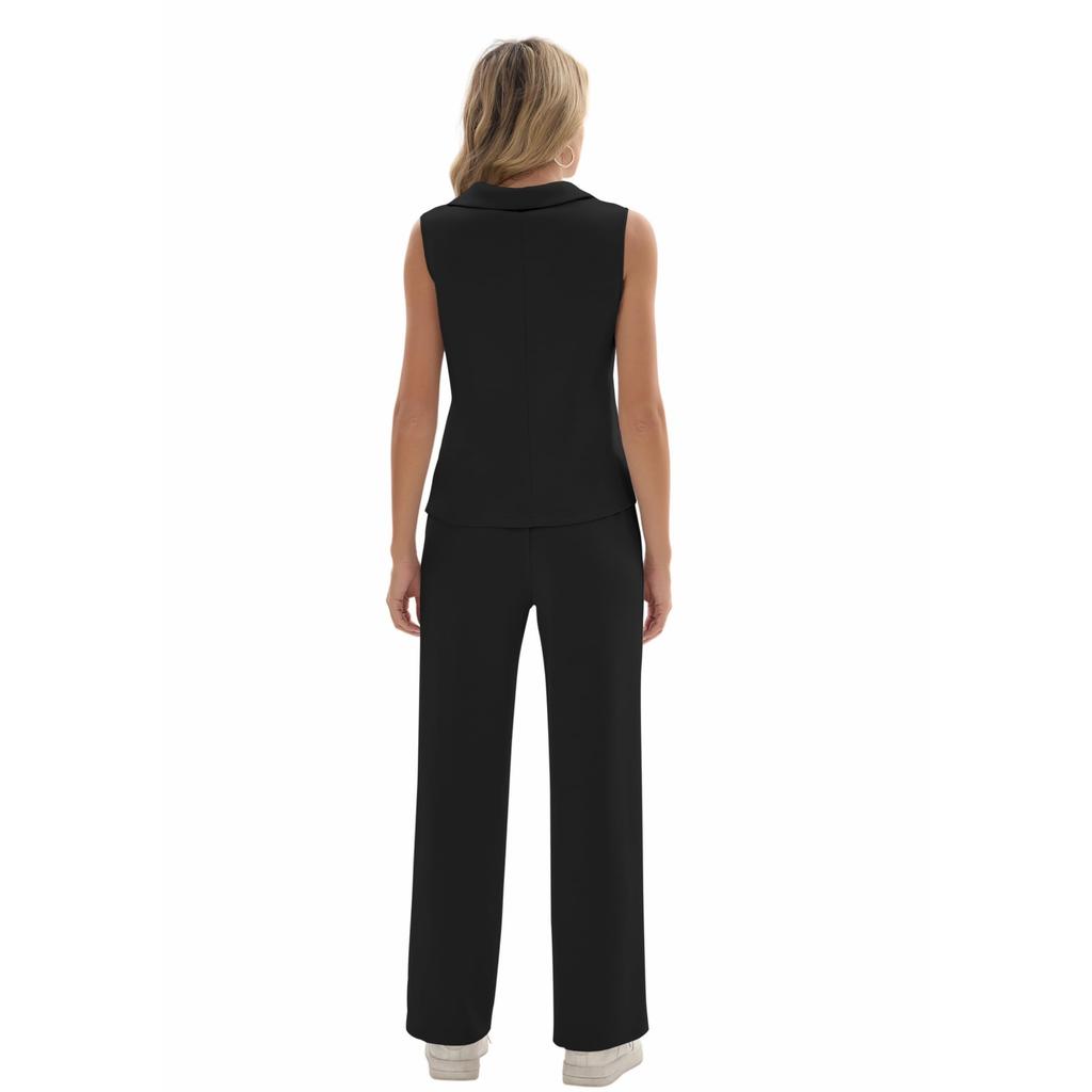 Ladies' Casual Temperament V-neck Casual Top Wide Leg Pants Two-piece Set