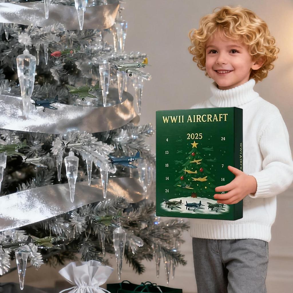Aircraft Calendar Advent 24 Day Christmas Countdown Calendar With 24 2D Flat Warbirds Pendant Acrylic Decorative Charm Xmas Gift