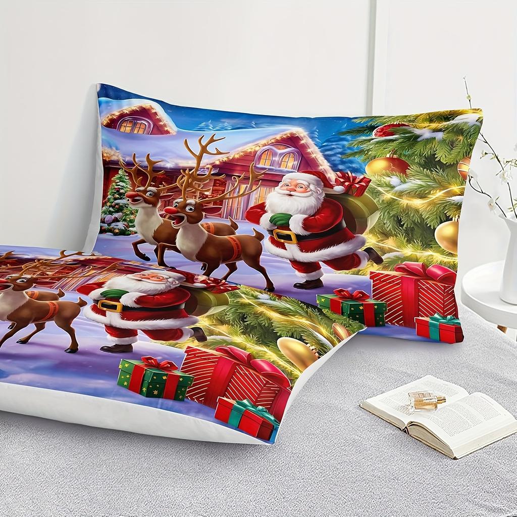 Christmas Bedding Set Queen King Size Christmas Comforter Set Santa Claus Bedding Deer Christmas Tree Printed Xmas Room Decor