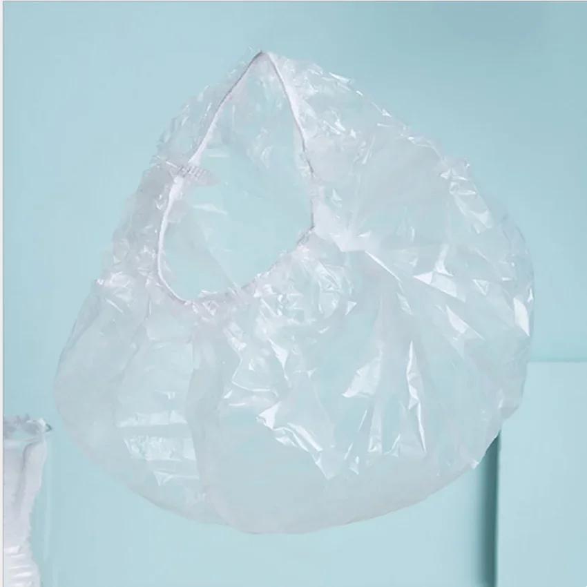 100 Pieces of Disposable Plastic Dustproof and Waterproof Thickened Hotel Family Shower Bath Transparent Hair Elastic Cap Hat