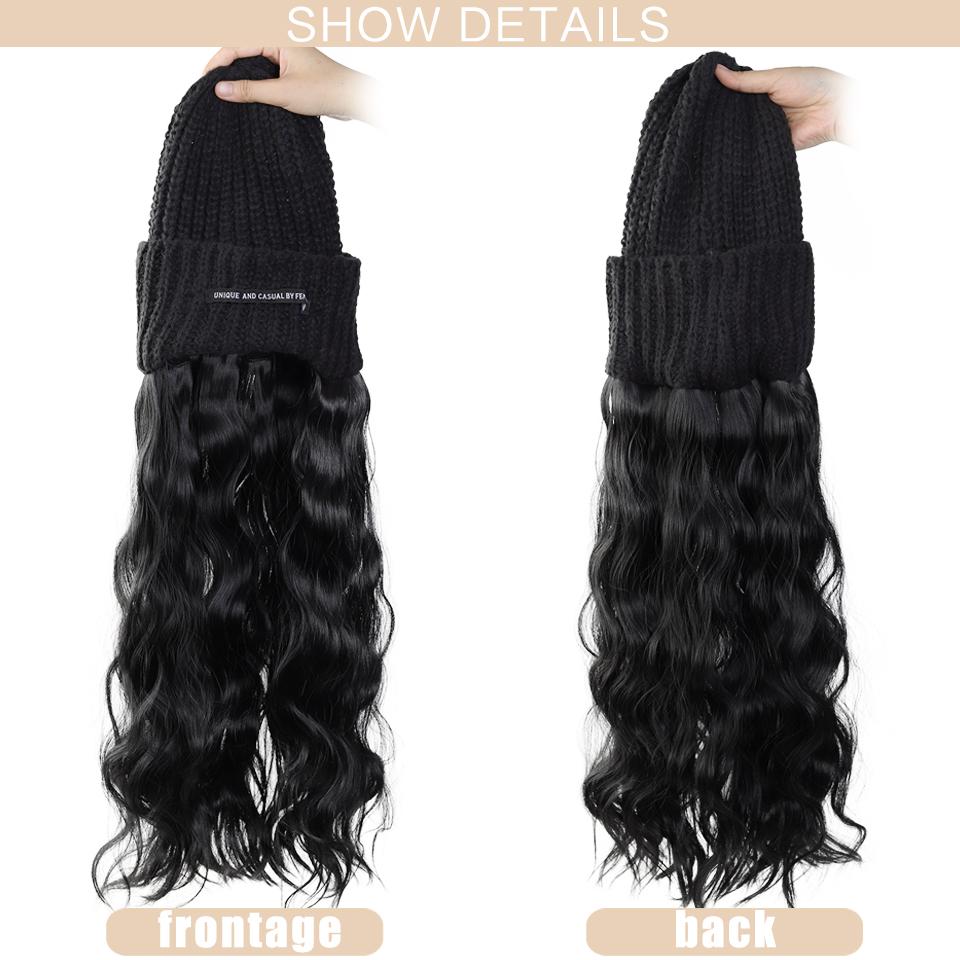 Synthetic Wig Hat Wig Warm Knitted Hat with Water Ripple Curls Women's Hat Wig Suitable for Daily Wear in Winter and Autumn