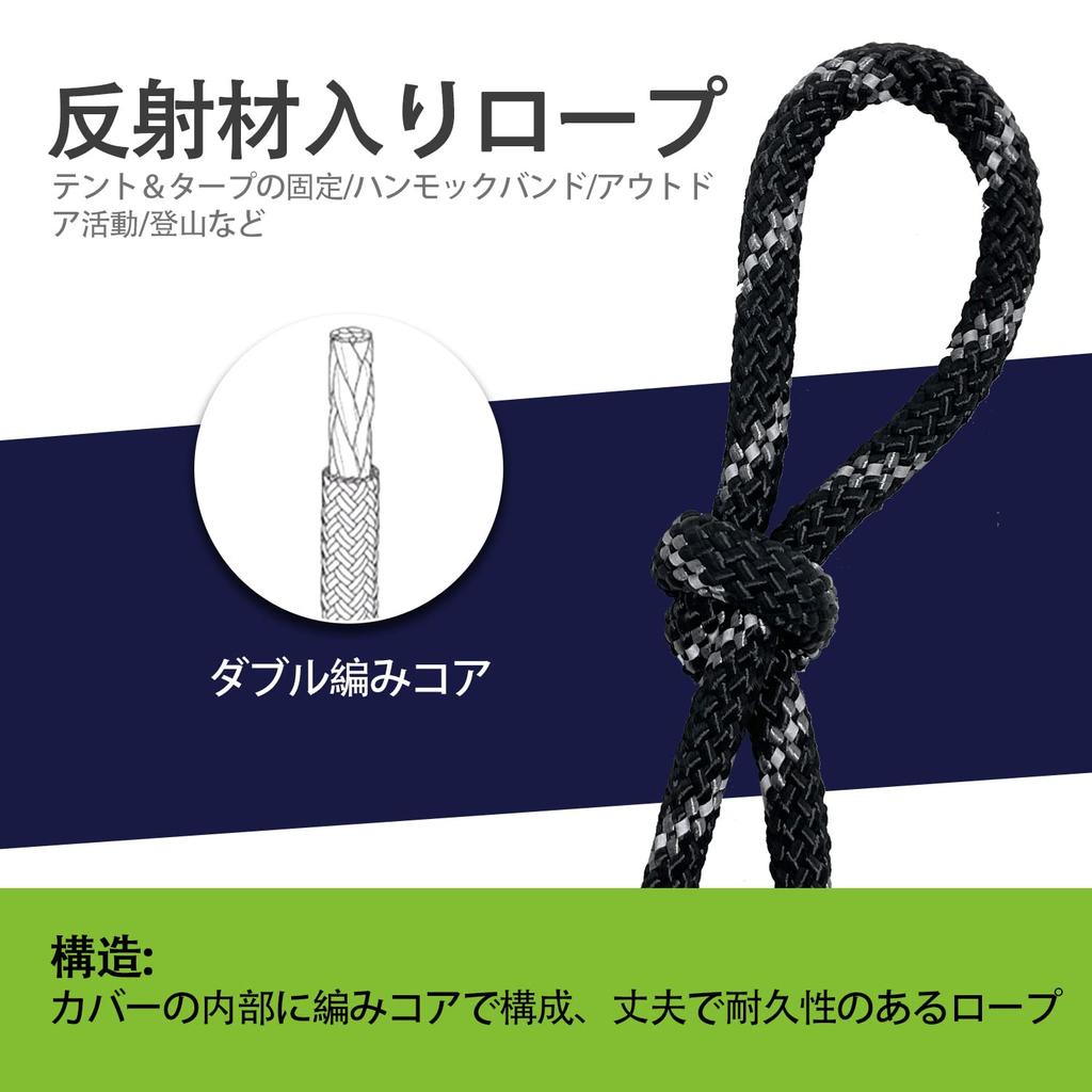 Sutekus Tenda Paracord 8mm con Corda Riflettente Capacità di Carico 2000kg Lunghezza 40m Corda, Diametro, Materiale, Corda, (2 Tonnellate), (Nero)
