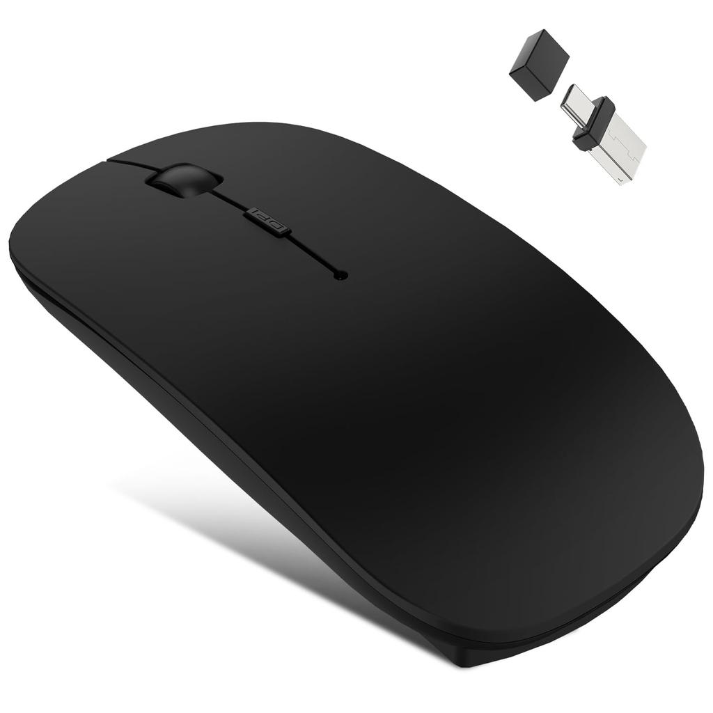 [New for 2025 - Ultra-Thin] Bluetooth Mouse, Wireless, Quiet, High-Precision, Optical, Type-C Rechargeable, 3-Level DPI, Compact, Slim, Ambidextrous,