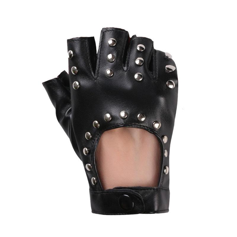 Women's Dance Half Finger Gloves Performance Short Cyberpunk Rivet Pole Dance Dew Finger Street Dance Nightclub Leather Gloves
