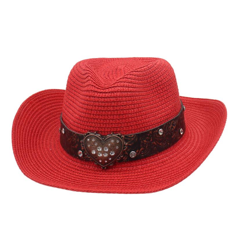 Simple Outdoor Hard Styling Straw Hat Peach Heart Top Denim Sunscreen Sunshade European And American Big Edge Warped Breathable Top Hat