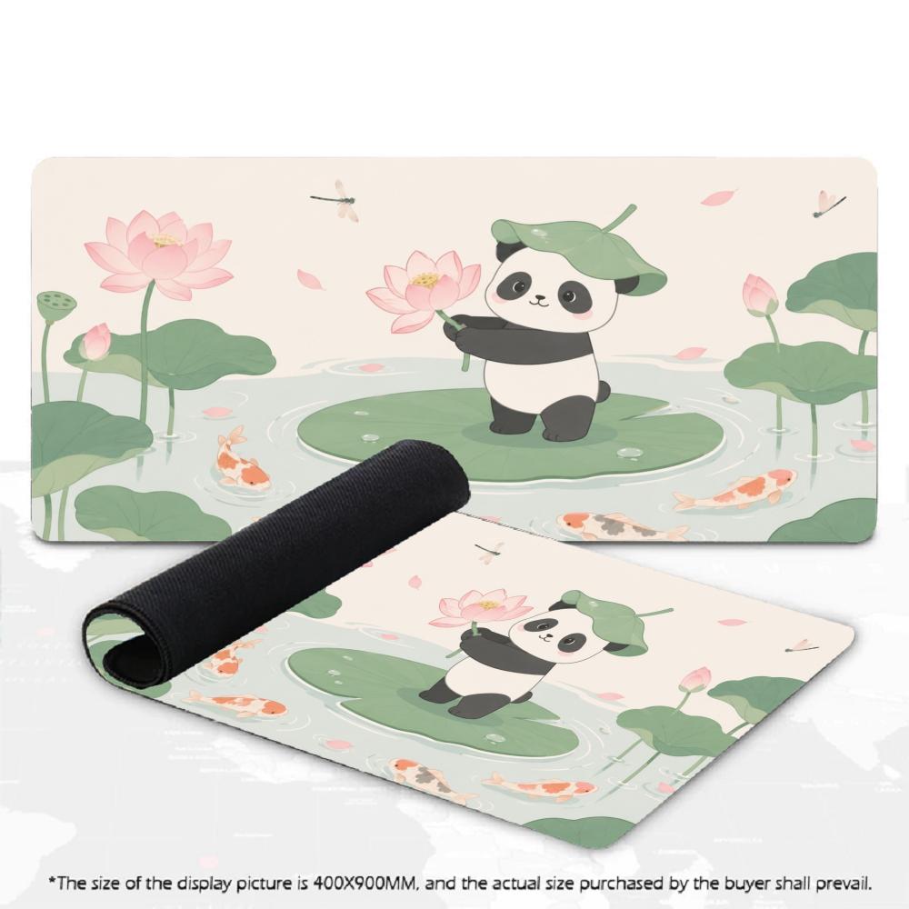 Large XXL Computer Deskpad Lovely Panda Lotus Koi Fish Painting Design Rubber Anti-slip Gaming Keyboard Mouse Mats For Desktop