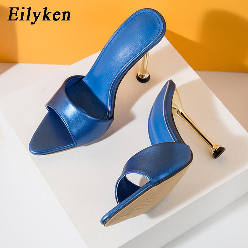 Fashion Eilyken Summer Slippers Design Strange Women Mule Thin Heels Sandals Flip Flops Pointed Toe Slides Party Shoes