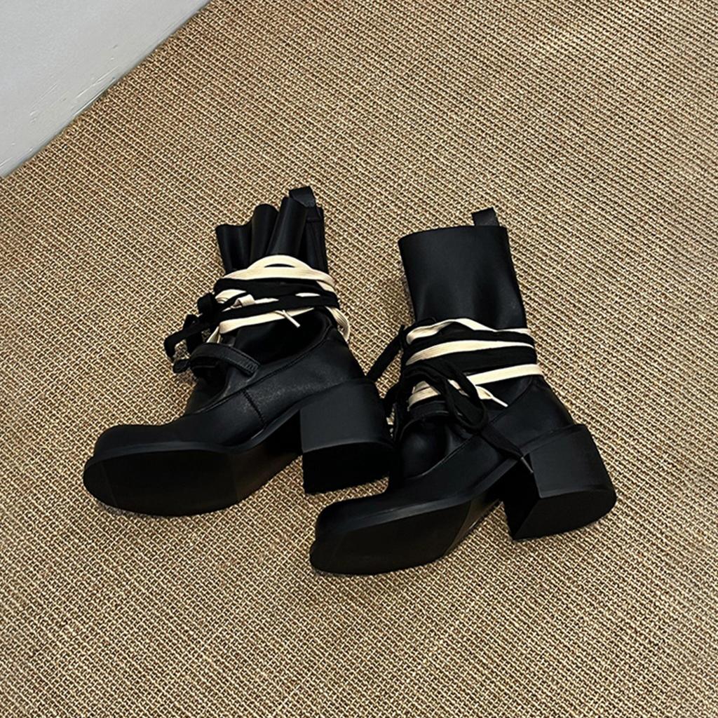 Vintage Niche Design Spice Girl Platform Martin Boots Women's British Style Strap Thick Heel Locomotive Boots