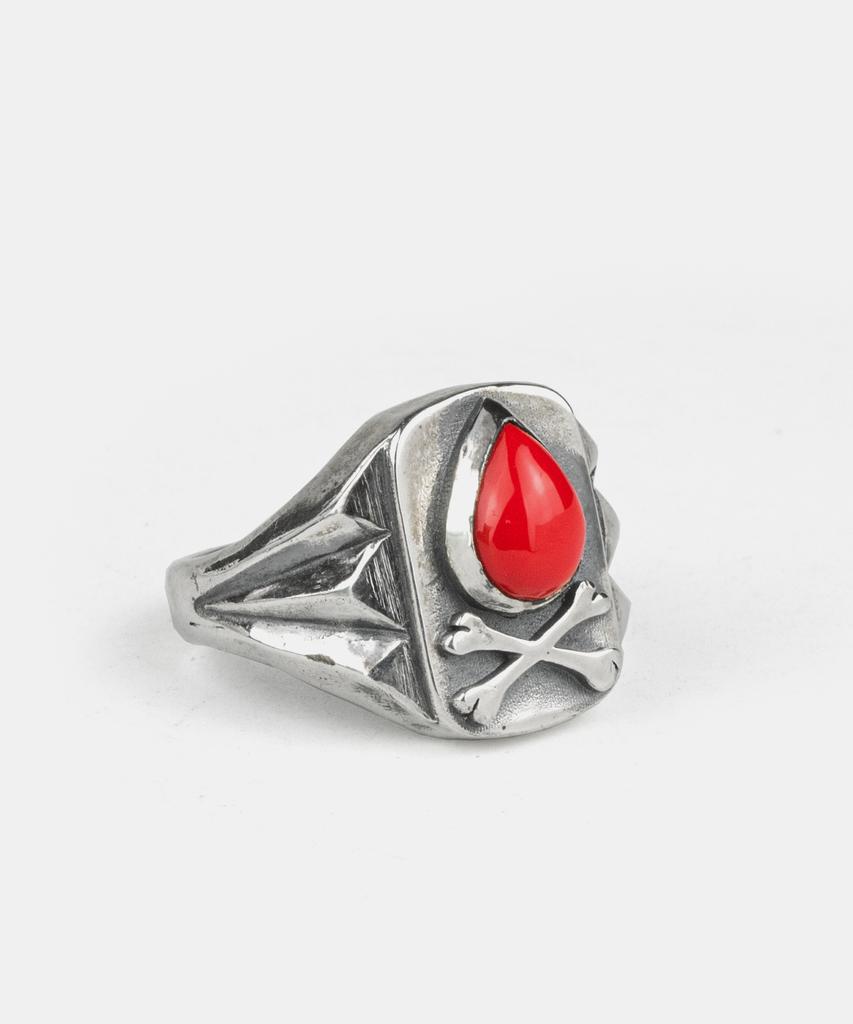 Sheen666 Teardrop Coral Crossbone Silver Ring (Type B)