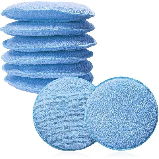 8PCS Microfiber Wax Applicator Pads, 5 Inch Round Car Wash Sponge Cleaning Tools with Finger Pocket, Scratch-Free Ultra-Soft Foam Bulk for Fine