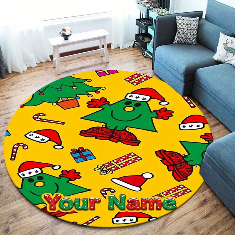 Mr. Men Little Miss Custom Name Round Area Rug,Carpet Rug for Living Room Bedroom Sofa Playroom Decor,Non-slip Floor Mat