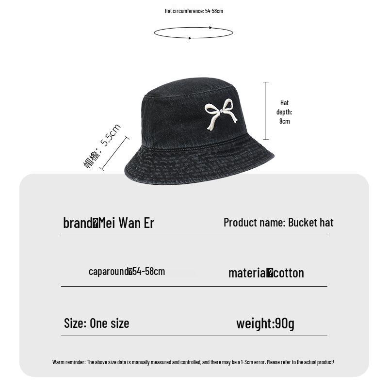 Women's Spring/Summer Bowknot Denim Fisherman Hat - Casual & Versatile Outdoor Sun Hat