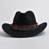 Unisex Winter Autumn Imitation Wool Felt Hat Vintage Western Cowboy Cowgirl Jazz Cap With Belt