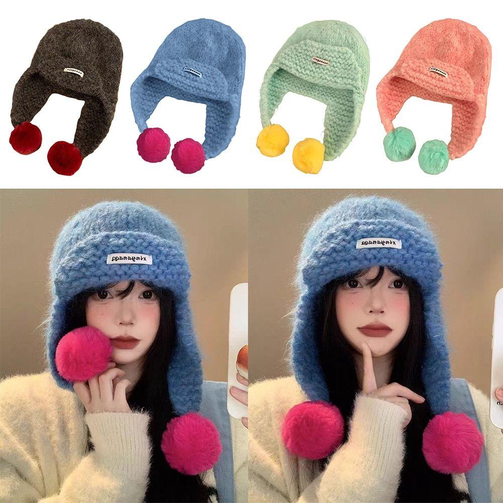 Warm Knitted Cap Polyester Earmuffs Hat High Quality Pullover Hat  Running Hiking