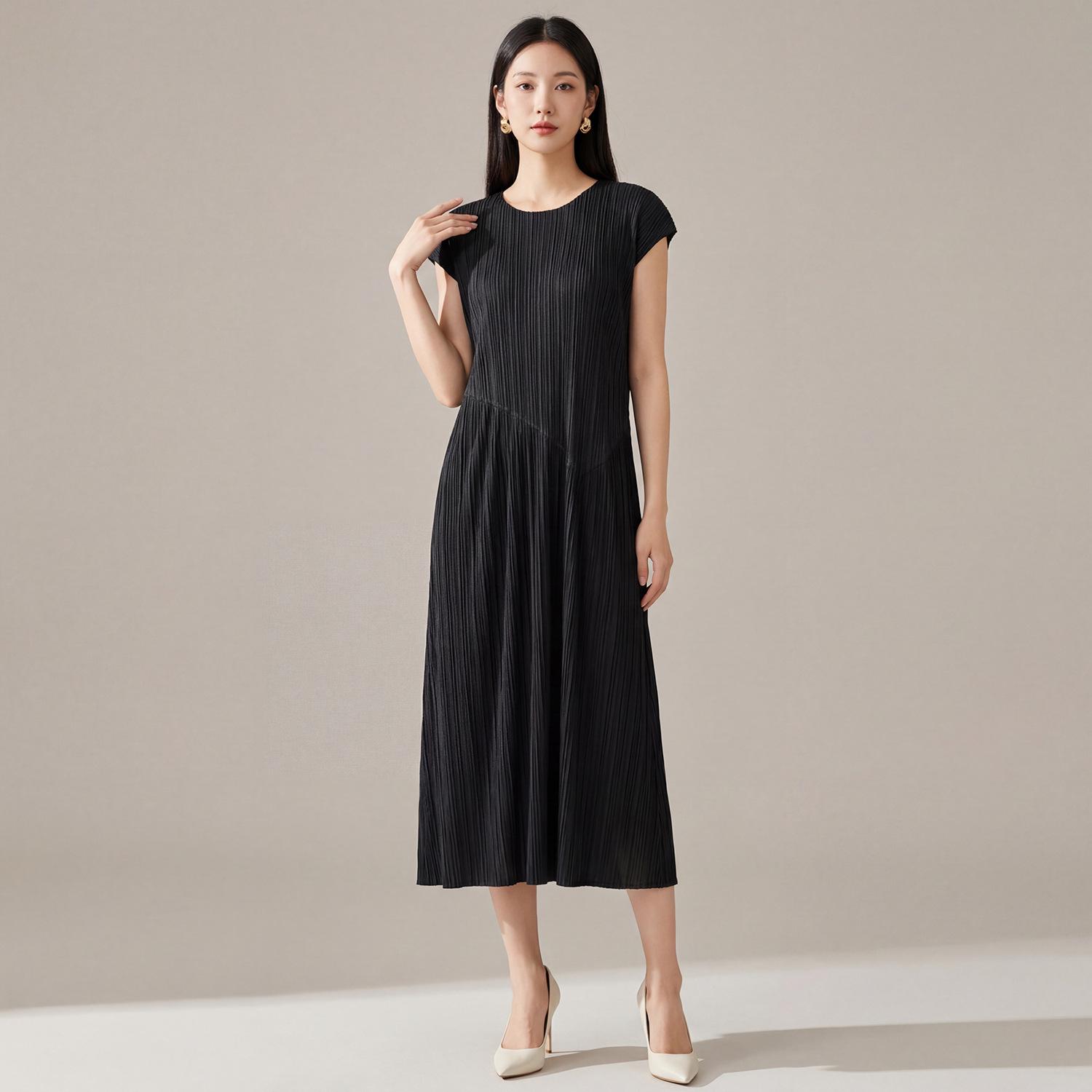 

High-End Socialite Goddess Patchwork Color-Block Pleated Skirt One Size чёрный