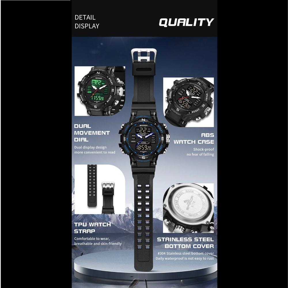 Часы SANDA Спортивные уличные Водонепроницаемые Многофункциональные Светящиеся Будильник — фото 16