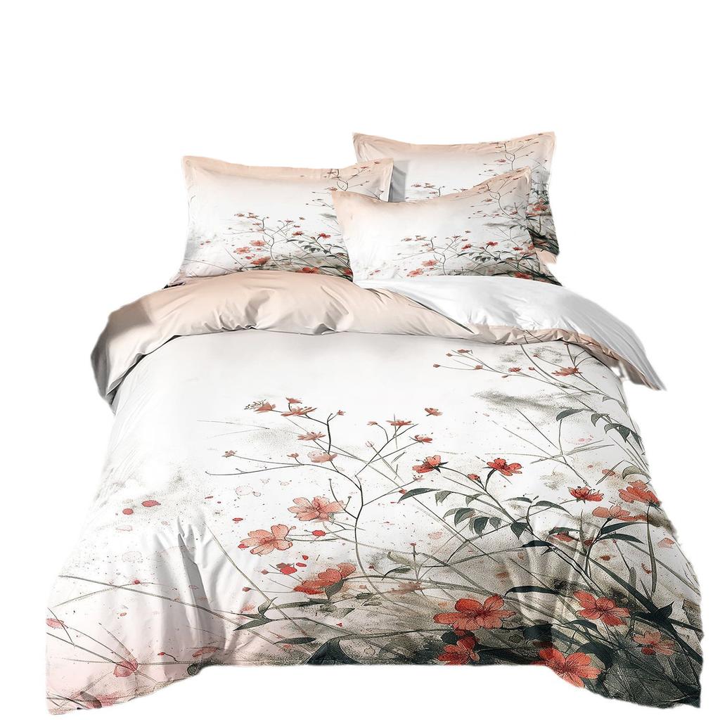 Floral Leaves Bedding Set Watercolor Flower Duvet Cover Flower Double quilt cover Single Twin Double Queen King For Women