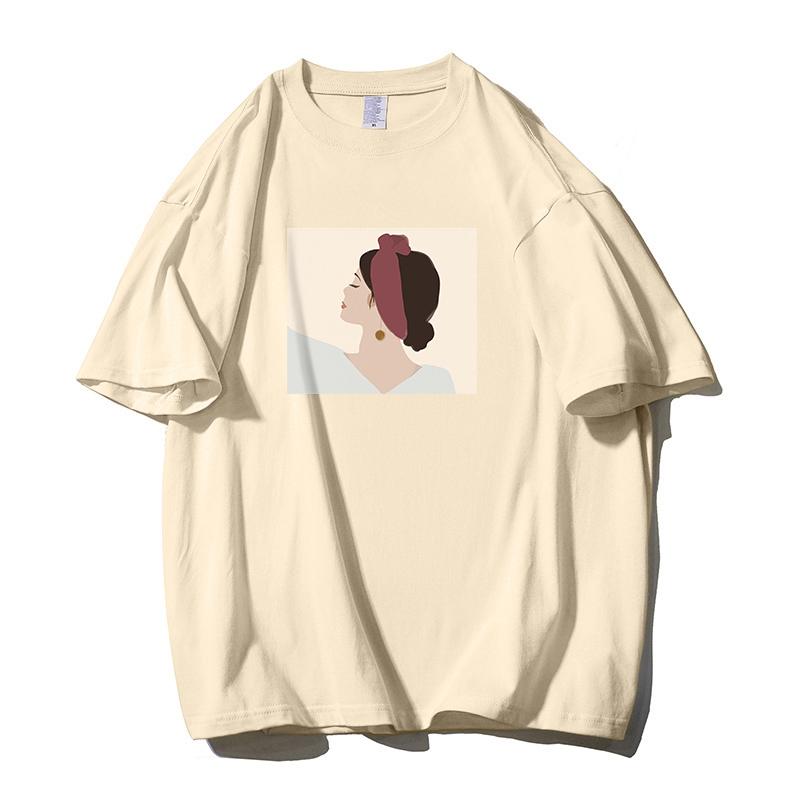 Shellsuning Oversized Casual O-neck Printed T-shirt dla kobiet 2023 Lato Proste All-match Dziewczyny Koszulki 100% Bawełna Miękki Top Podstawowe Harajuku Pary Topy