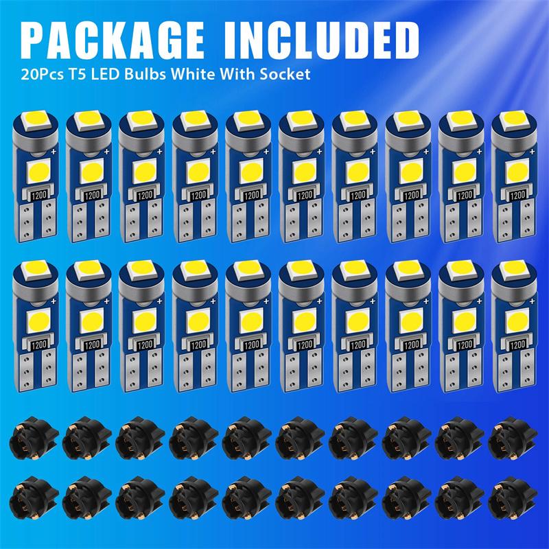 20Pcs 12V Canbus T5 58 74 286 W1.2W 3030 Led 3Smd Wedge Led Light Car Dashboard Instrument Panel Lamp Bulb
