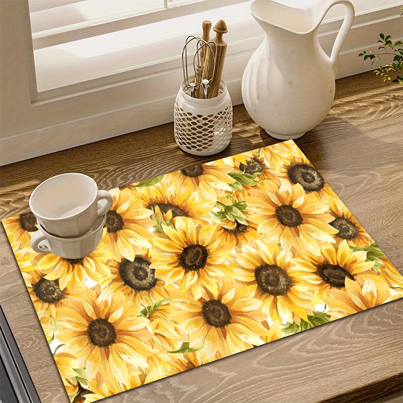 1Pcs Rubber Drying Mat With Colorful  Print For Coffee Shop Restaurant Kitchen Carpet Tableware Durable Diatom Mud Table Mat Pet Mat Coffeeware