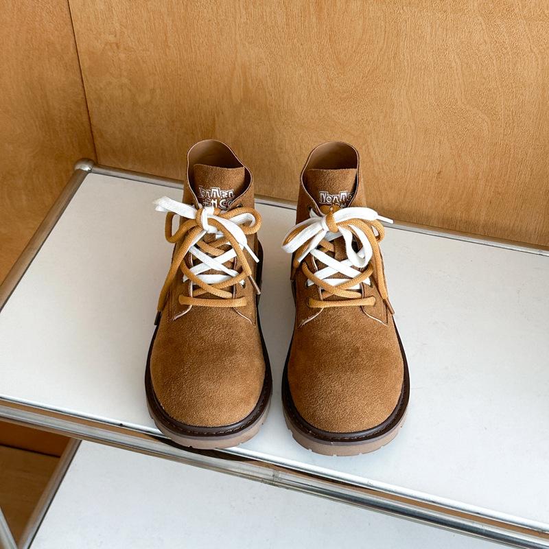 Thick-soled non-slip Martin boots for women's 2025 autumn new fashionable versatile double-lace-up lightweight small height-increasing short boots