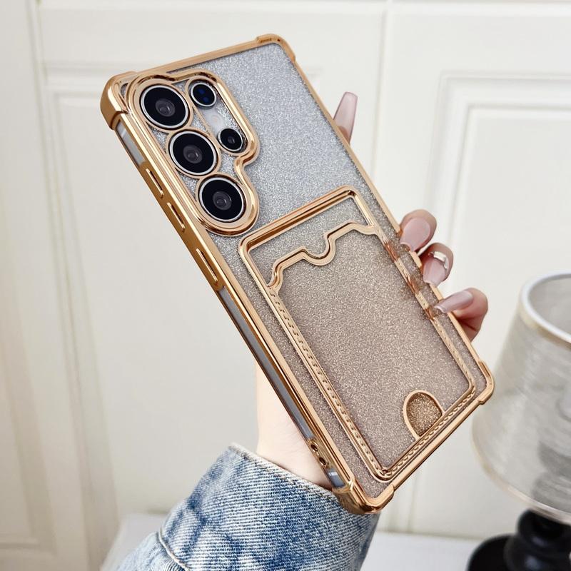Glitter Silicone Card Slot Case Shell For Smausng S25 Edge S24 FE S23 Ultra A56 A36 A16 A15 A55 A35 Solid Color Frame Clear Shockproof Phone Cover