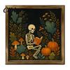 Spooky Fireplace Shelf Accents Halloween Ghost/Witch/Skeleton Decorative Painting, Wall Mount Square Wood Frame Wooden Decor Picture for Home Tabletop