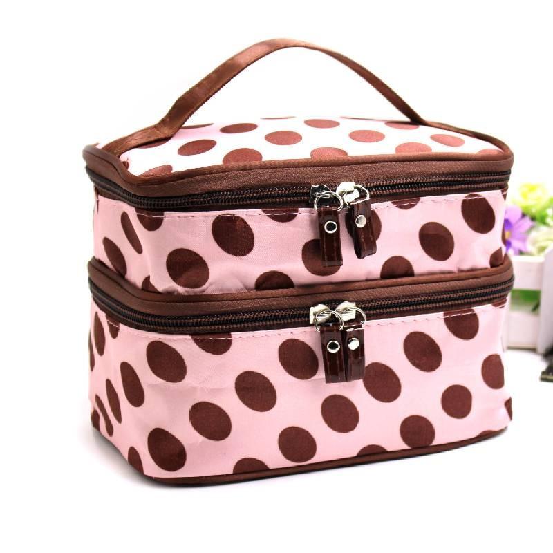 

Large Capacity Dual Layer Cosmetic Bag Stylish Waterproof Makeup Organizer For Women Light Pink