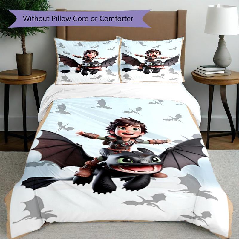 3pcs Duvet Cover Set (1*Duvet Cover + 2*Pillowcase, Without Core), How to Train Your Dragon Print Bedding Set, Bedroom Decor, All‑Season, Birthday Gif