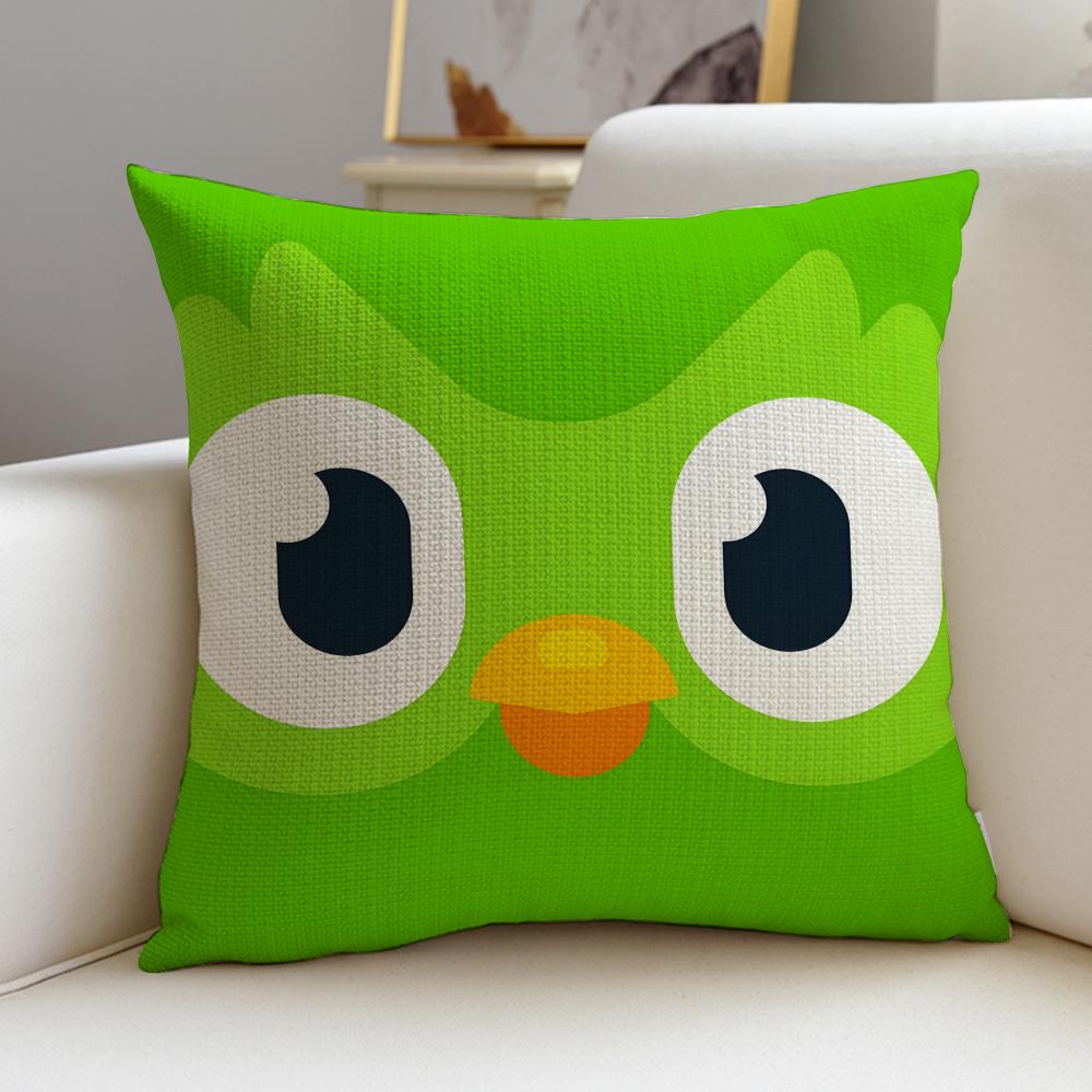 Fun DDuolingoS Cushion Cover Breathable and skinfriendly linen pillowcase square removable and washable cushion