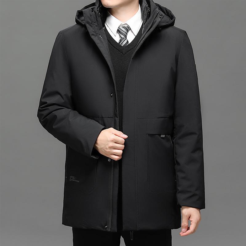 

Куртка-пуховик с капюшоном для мужчин среднего и пожилого возраста, зимняя, новая тенденция, повседневная, утолщенная, теплая, пуховая куртка, тренчкот 5XL чёрный