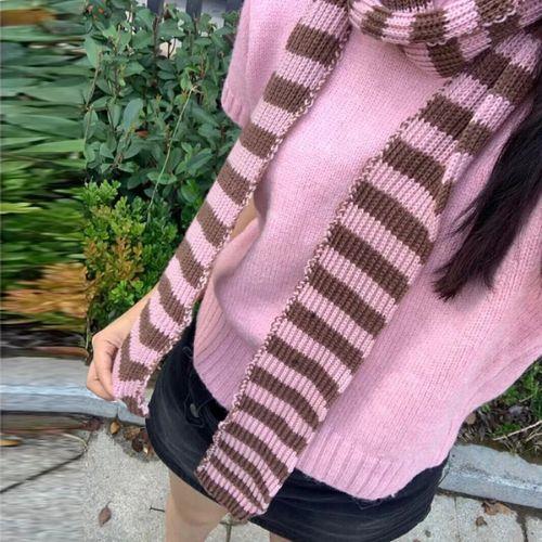 Girl's Striped Long Scarves Y2K Striped Scarf Harajuku Gothic Neck Warm Winter Warm Scarf Thickened Black White Shawl Wrap Women