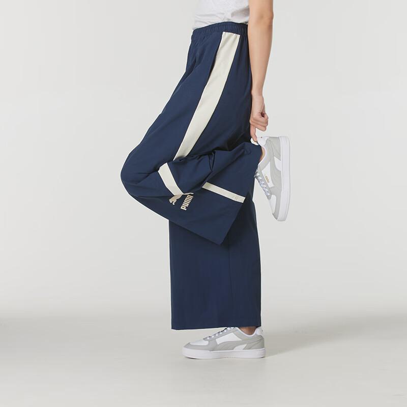 Puma Retro Breathable Durable Wide Leg Side Stripe Casual Pants Women Bottoms Navy-Blue 625686-55