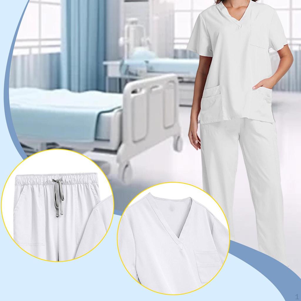Unisex Scrubs Set Elastic Waist Modern Nurse Uniform for Women Men Beauty Salons