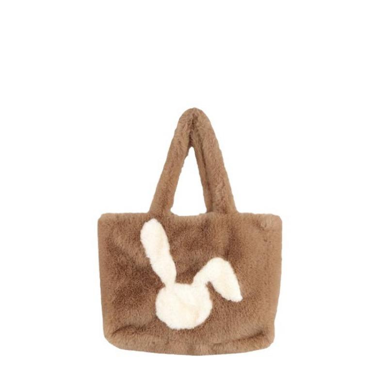 New Autumn and Winter Large-capacity Tote Bag Women's Fur Bag Cute Cartoon Handbag Plush Shoulder Bag