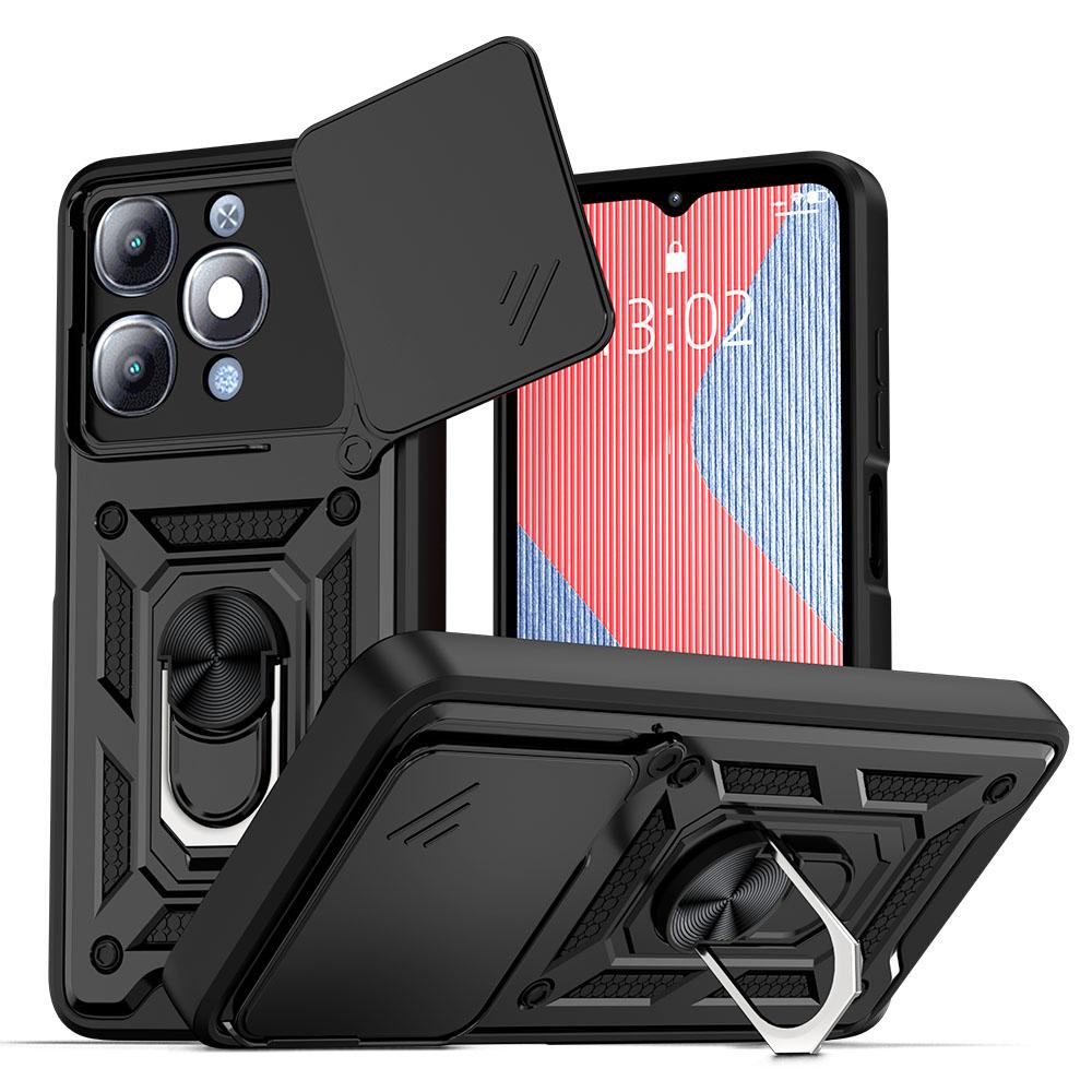 KEYSION Shockproof Armor Case for Itel A90 4G Silicone+PC Slide Camera Lens Protection Ring Stand Phone Back Cover for Itel A90