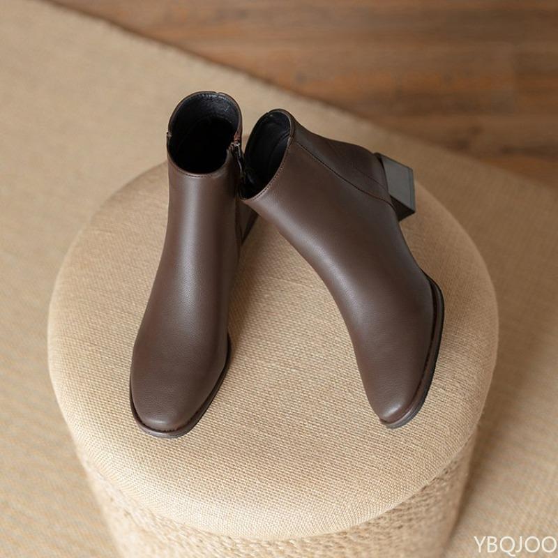 Fashionable versatile mid heeled women's shoes autumn winter new casual minimalist comfortable thick heel short boots