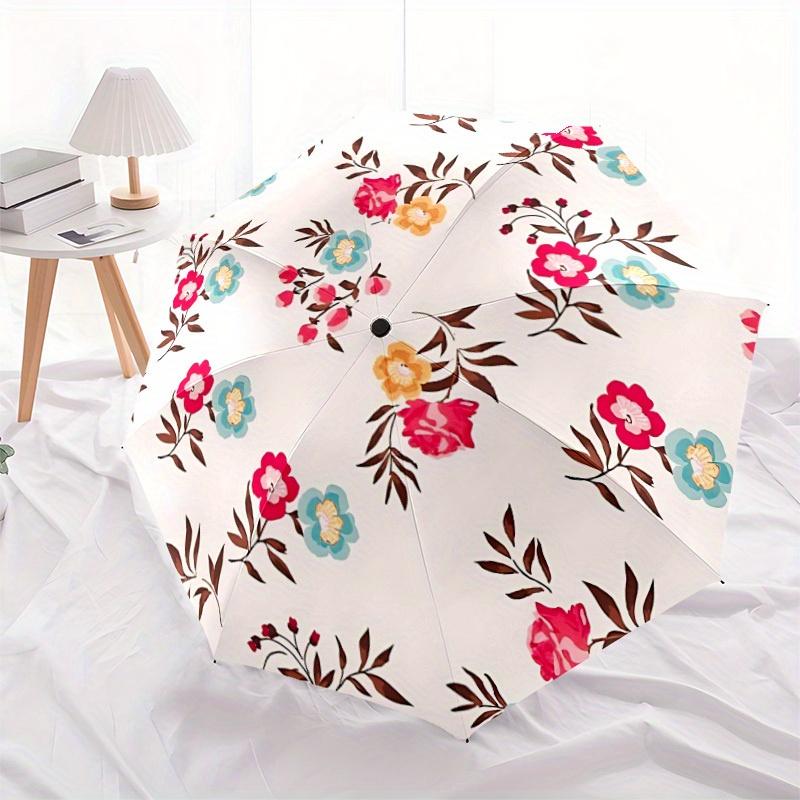 1pc Floral Pattern Automatic Open/Close Umbrella with One-Touch Button, Compact Folding Canopy, Sturdy 8-Rib Windproof Design 013