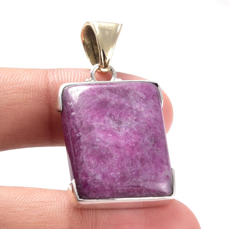 Ruby In Zoisite Lab-Created 925 Sterling Silver Gift Two Tone Pendant 1.6" Z0P05