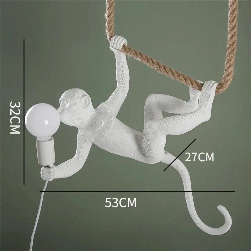Nordic Creative Hemp Rope Pendant Pendant Light Resin Monkey Light Bedroom Children's Room Home Decoration Ceiling Pendant Lamp