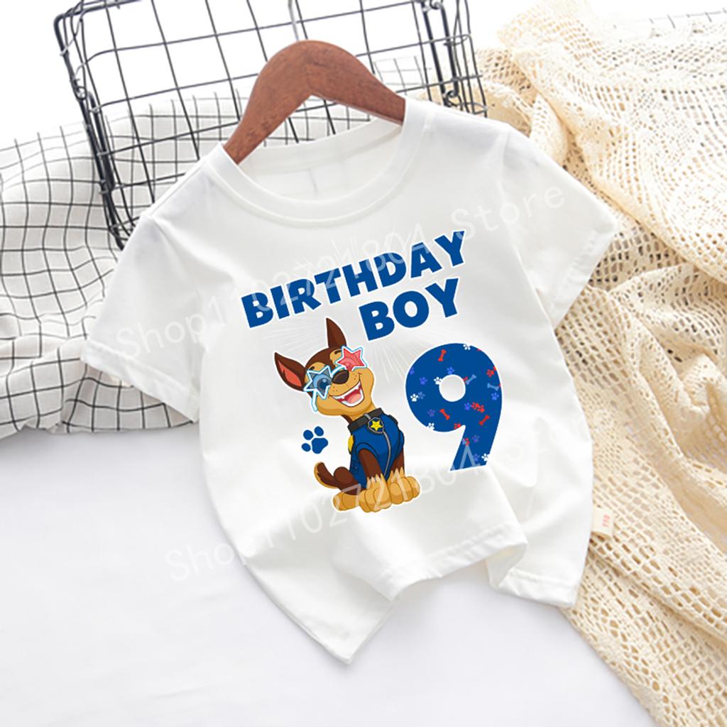 PAW Patrol Nummer T-Shirt Kurzarm Rundhals Baumwolle Jungen Geburtstagskleidung Niedlich Cartoon Mode Anime Druck Hip Hop Oberteile