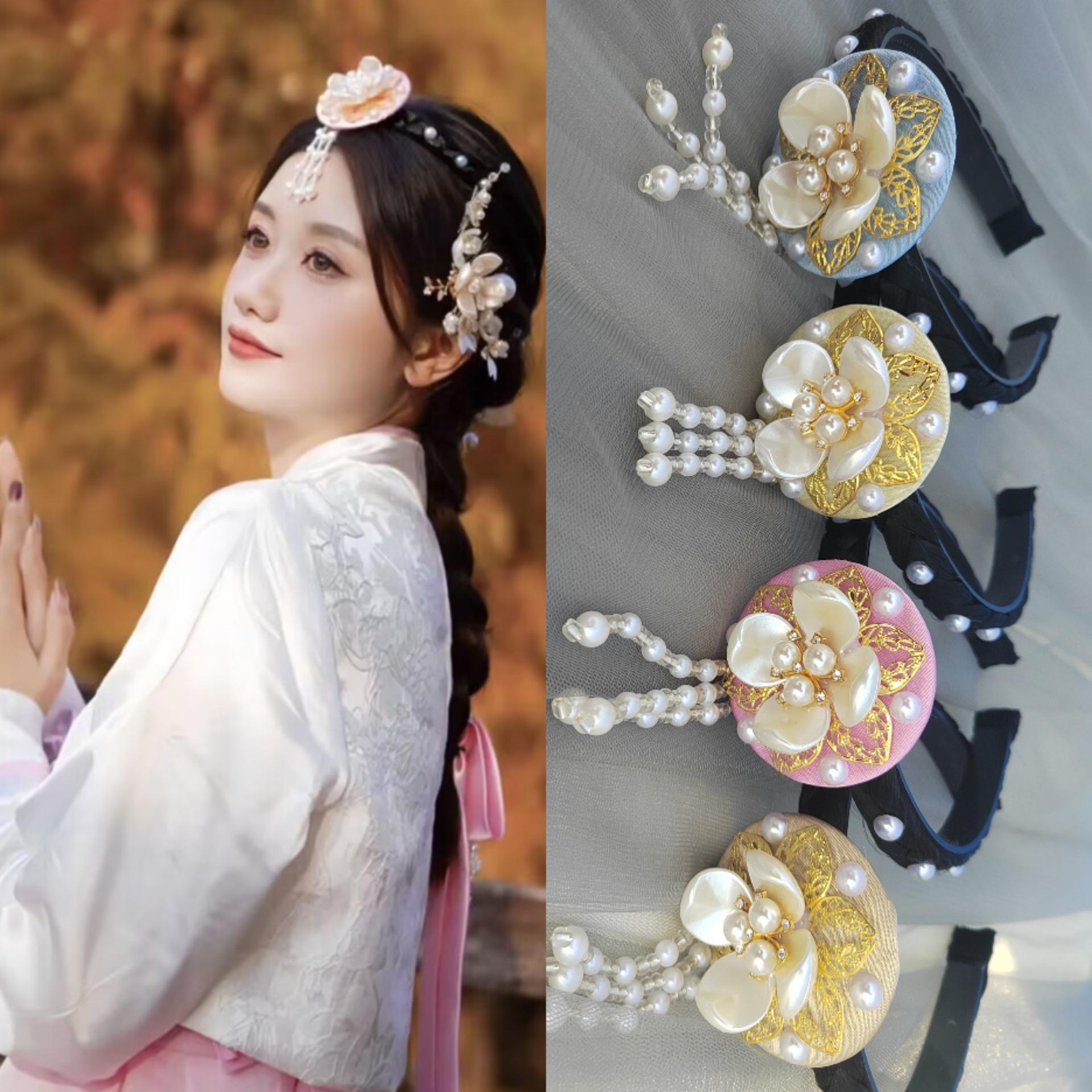 Yanji Princess Korean Ethnic Hair Accessories - Women s Hanbok Headdress & Hair Clips for Stage Performances Yellow Four-Petal Flower Headband