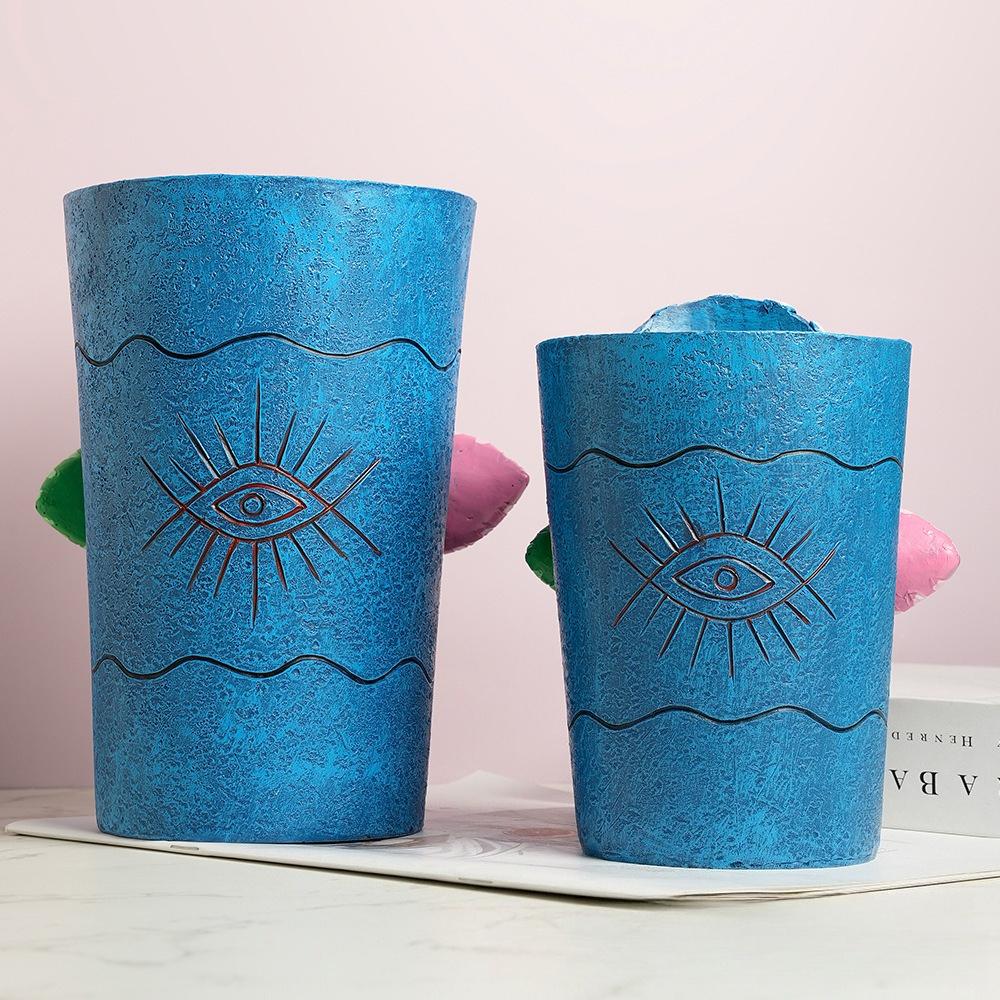 Maya Big Eyes Facial Sculpture Flower Pot Abstract Art Resin Flower Pot Garden Courtyard Home Desktop Decoration Plant Container