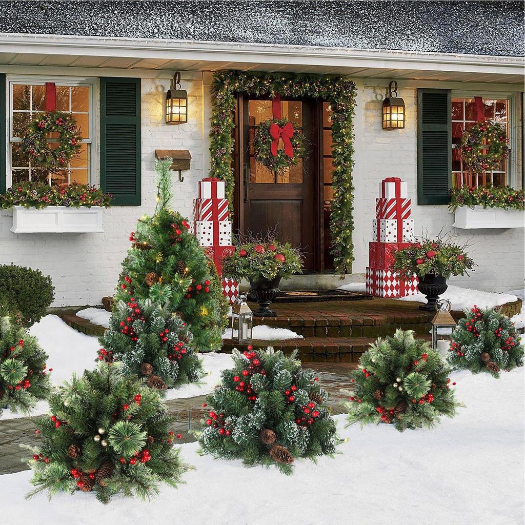 Yard Stakes Christmas Tree Stake With Cones Red Berries Insert Decoration Art Ground Spikes For Spring Porch Backyard Pathway